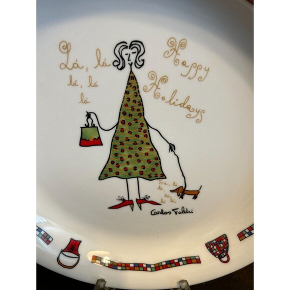 Carlos Falchi Christmas Plate Ceramic White 12" - Picture 7 of 9